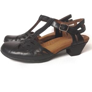 ROCKPORT Black Leather T-Strap Mary Jane Pump Padded Comfort Sandal Women  SZ 7
